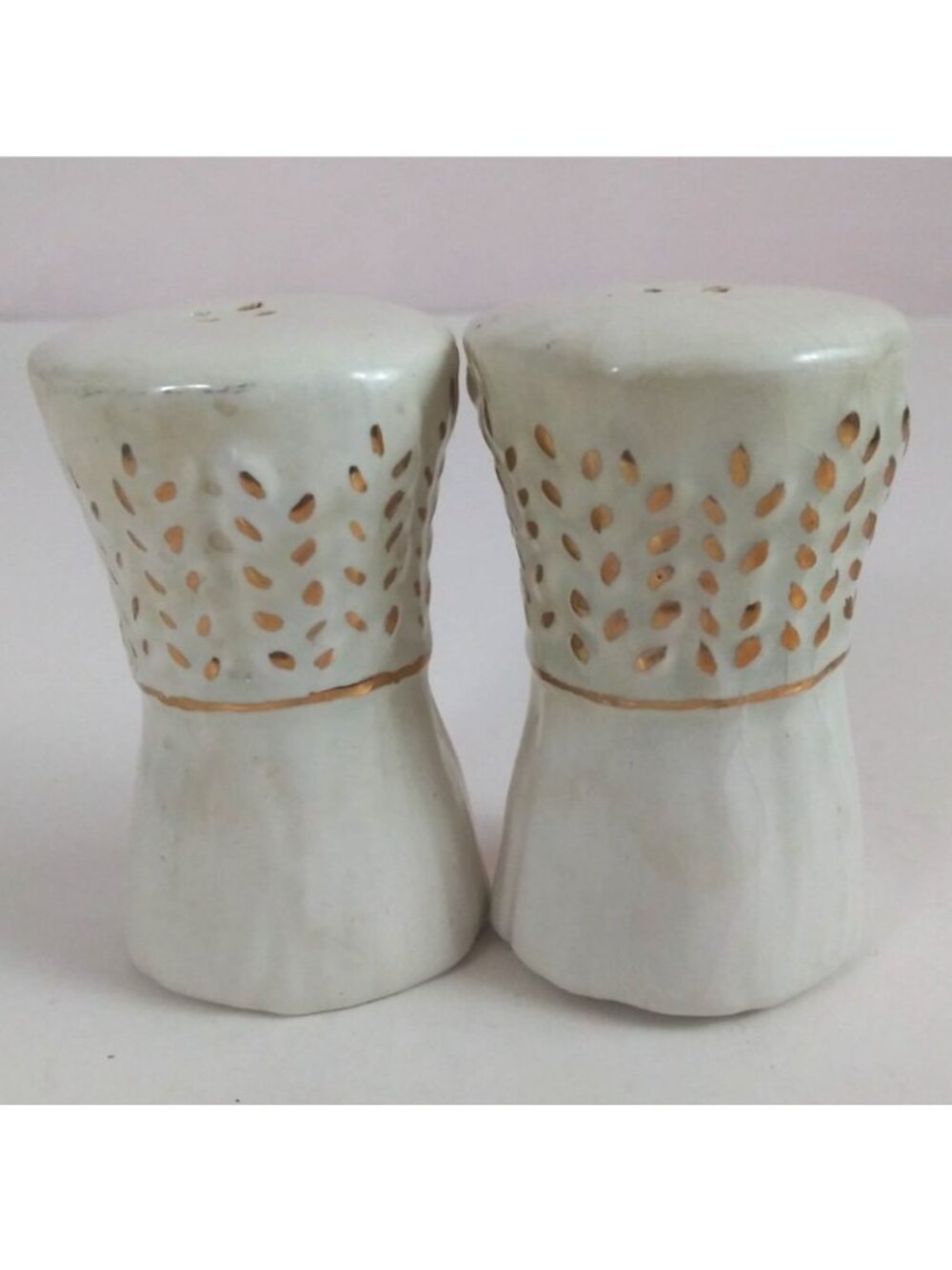 Vintage R.S. White & Gold Trim Bundle Of Wheat Salt & Pepper Shakers